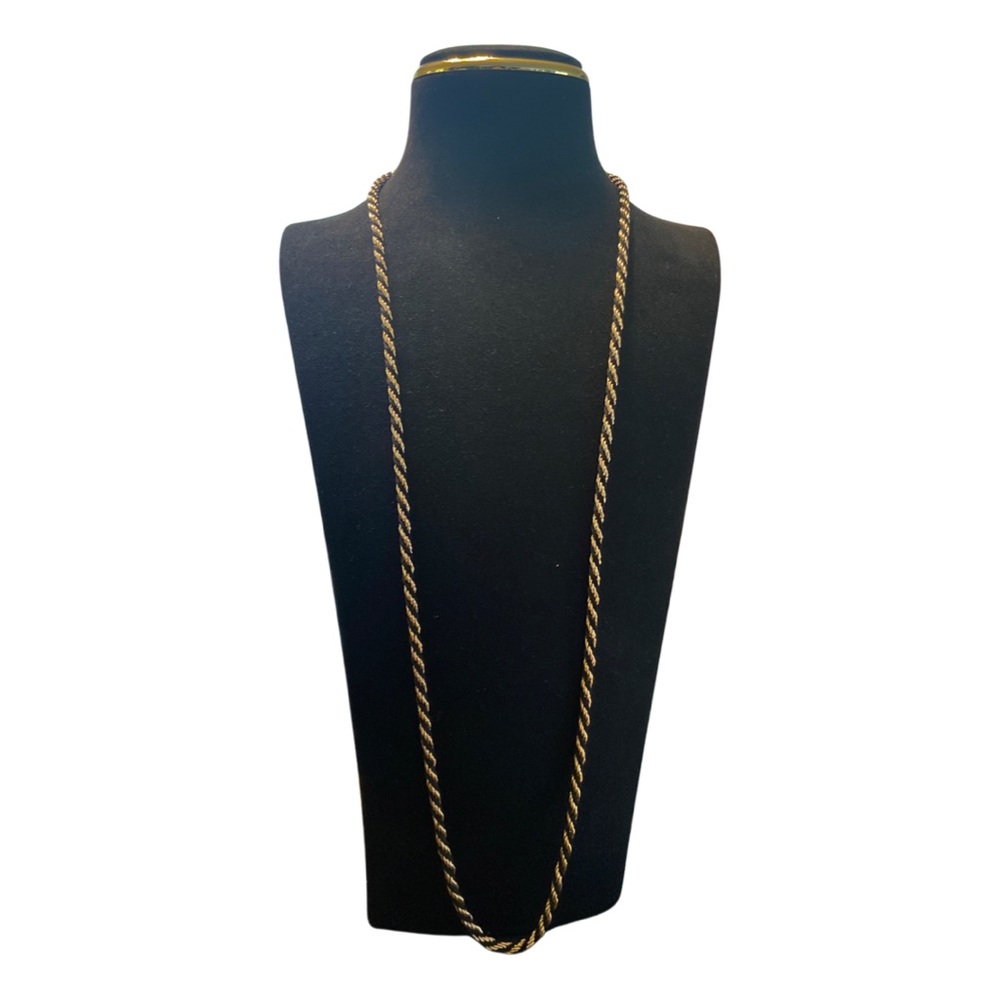 Vintage Napier Gold Tone Rope Necklace with Black Silk twist